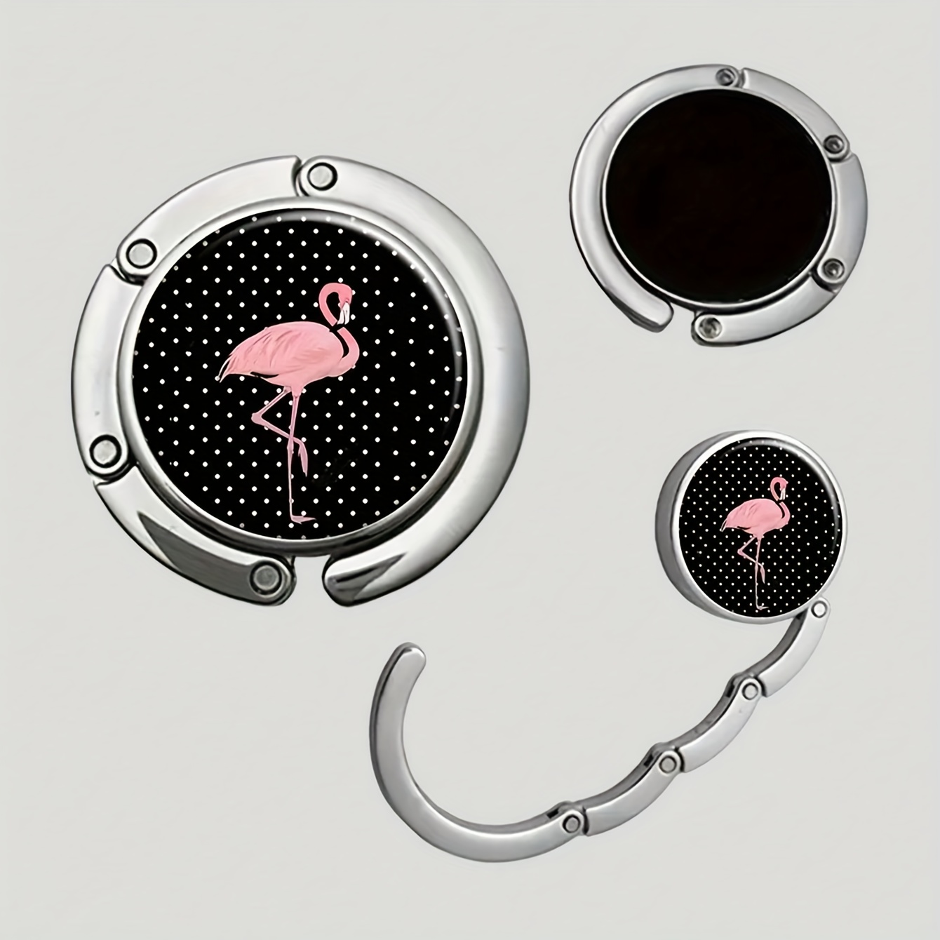 TEMU 2d, 1pc Pink Flamingo Pattern Hanging Hook Exquisite Printed Purse Folding Hanger For Tables Desk For Hanging Bags