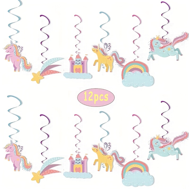12 Unicorn Swirl Decorations - Perfect For Unicorn-themed Parties