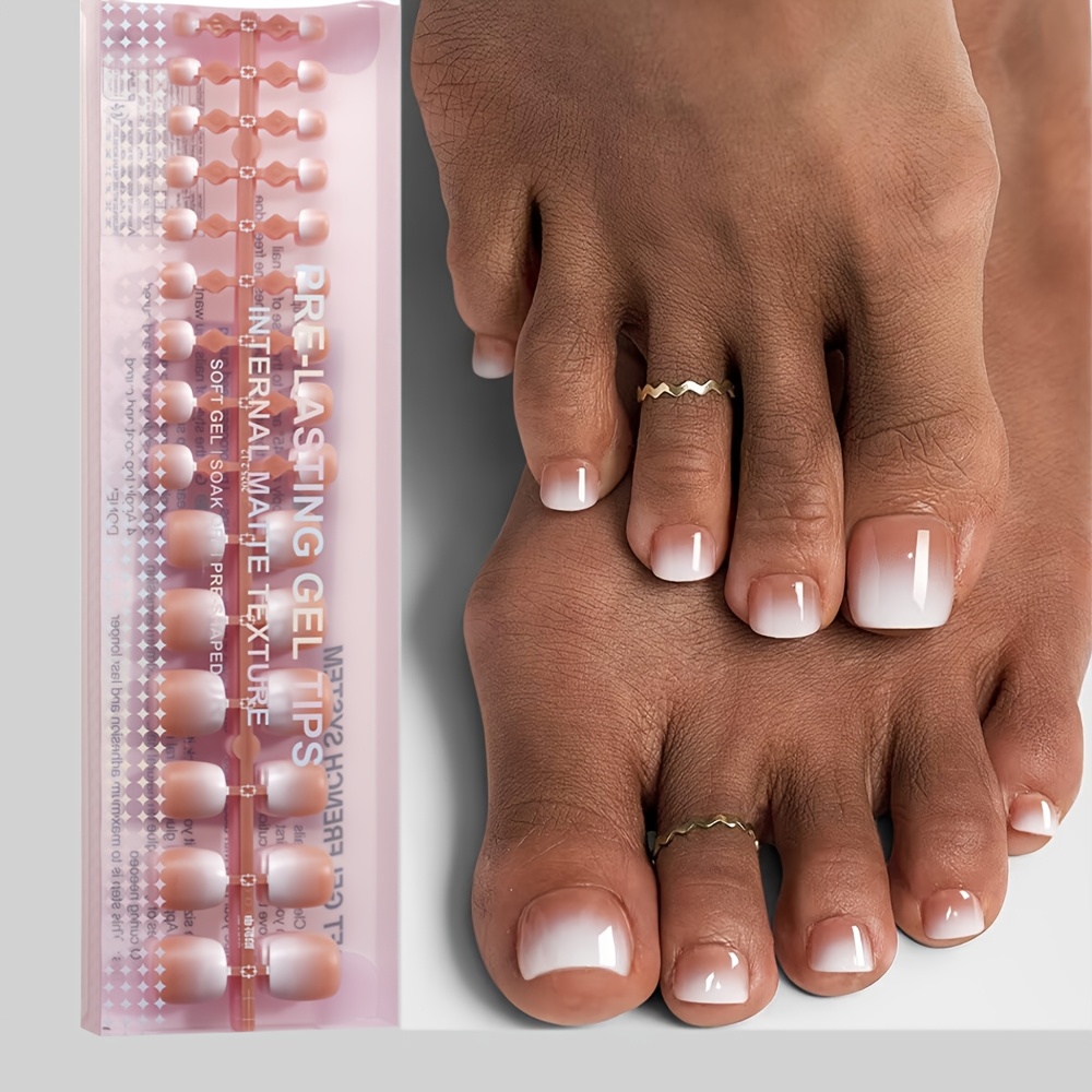 TEMU 150pcs Short Square Brown/-on Gel Hand/toe Nails, 15 Sizes , Short French Gradient Frosted False Nails, Toe Nail Decorations For Women And Spring And Summer