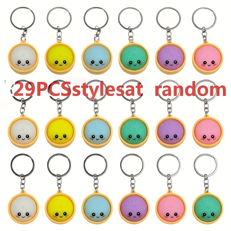 TEMU Halloween And Christmas Unisex Gifts, 29 Keychain Set, Random Colors, Cute Bun-shaped Keychains, Perfect For Gift Bag Fillers, Dumpling Bun
