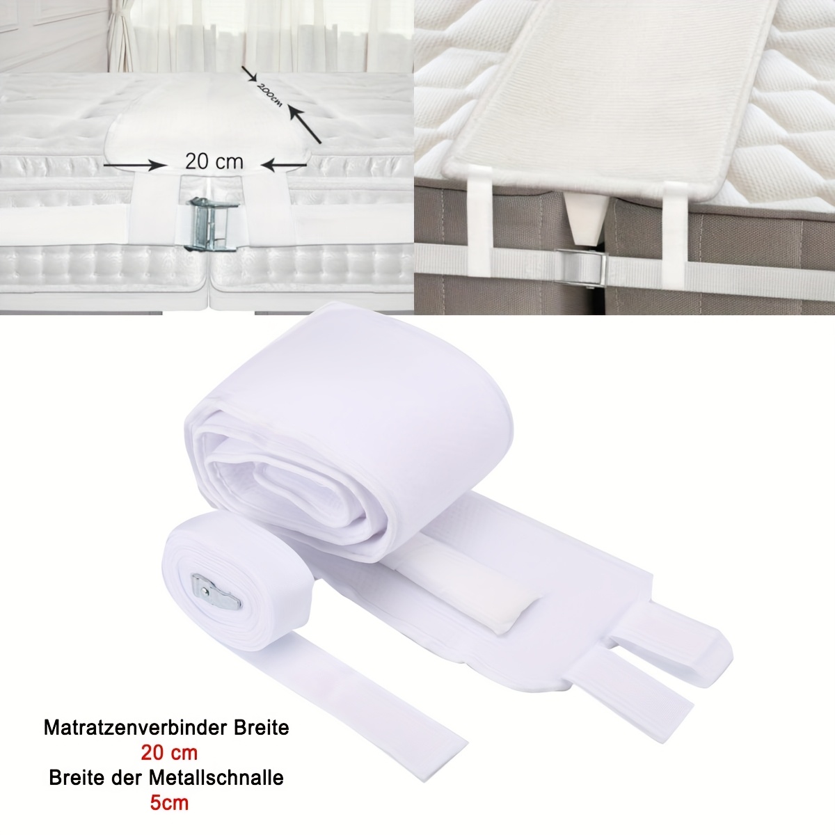 Image of Bed Bridge Twin To King Converter Kit Thicken Memory Bed Filler Adjustable Bed Bridge Mattress Connector With Strap For Bed Storage Bag Included For Guests Stayovers - White