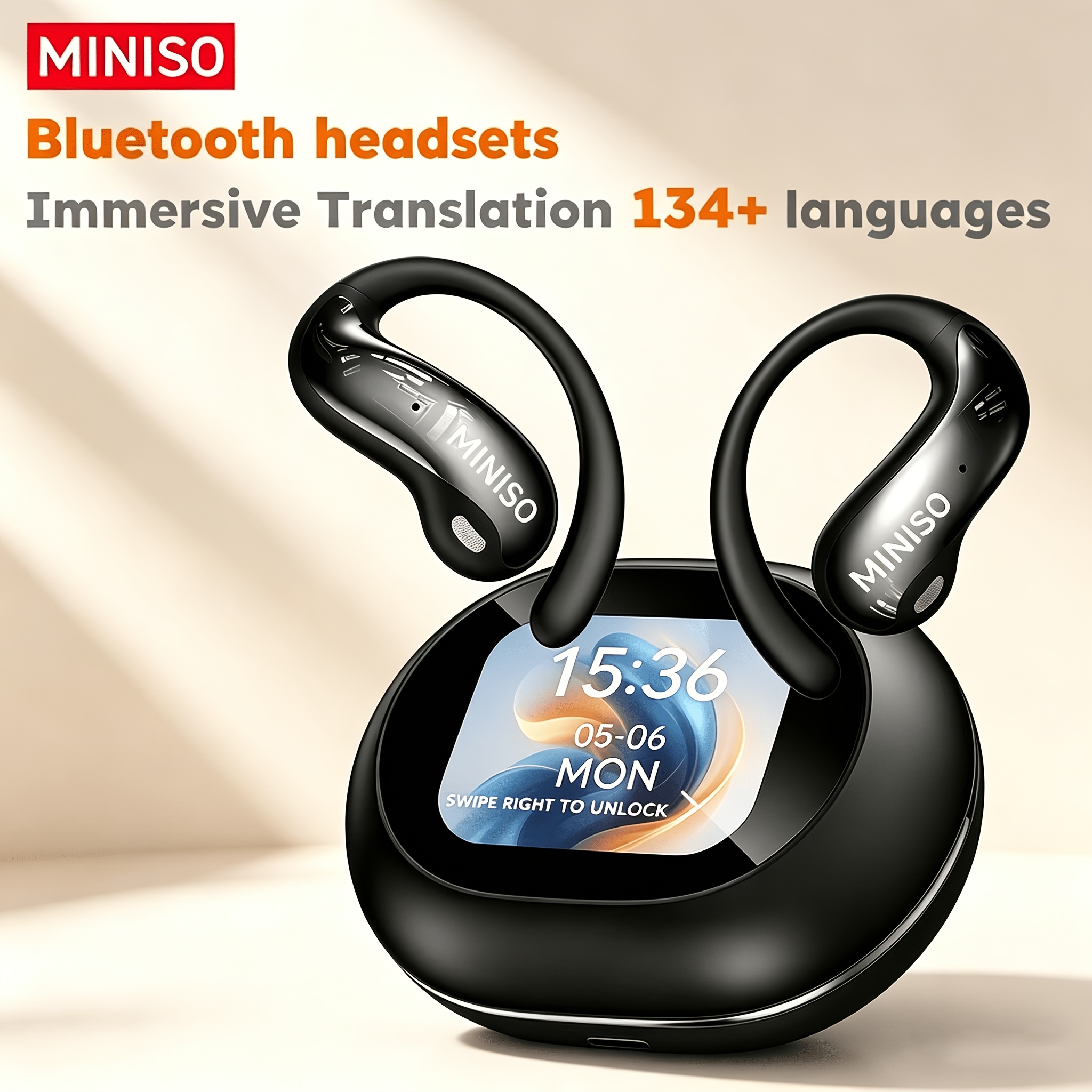 Miniso Ms189 Ai Translator Headset, Wireless 5.3 Technology, 150+ Languages Translated, , Gaming Mode, Powerful , Anti-lost Design, Smart Lcd Display
