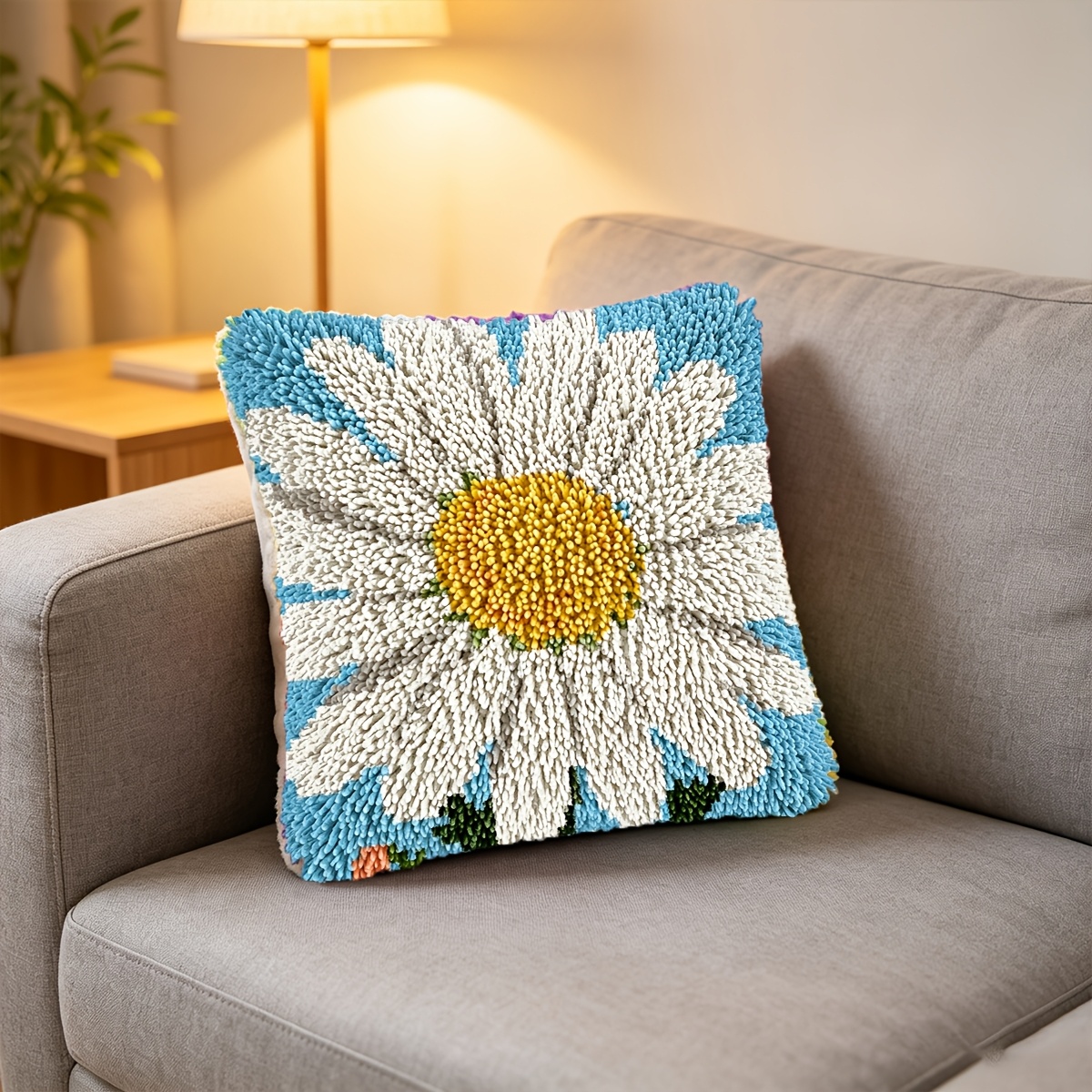 Latch Hook Kit with White Daisy Pattern for DIY Projects