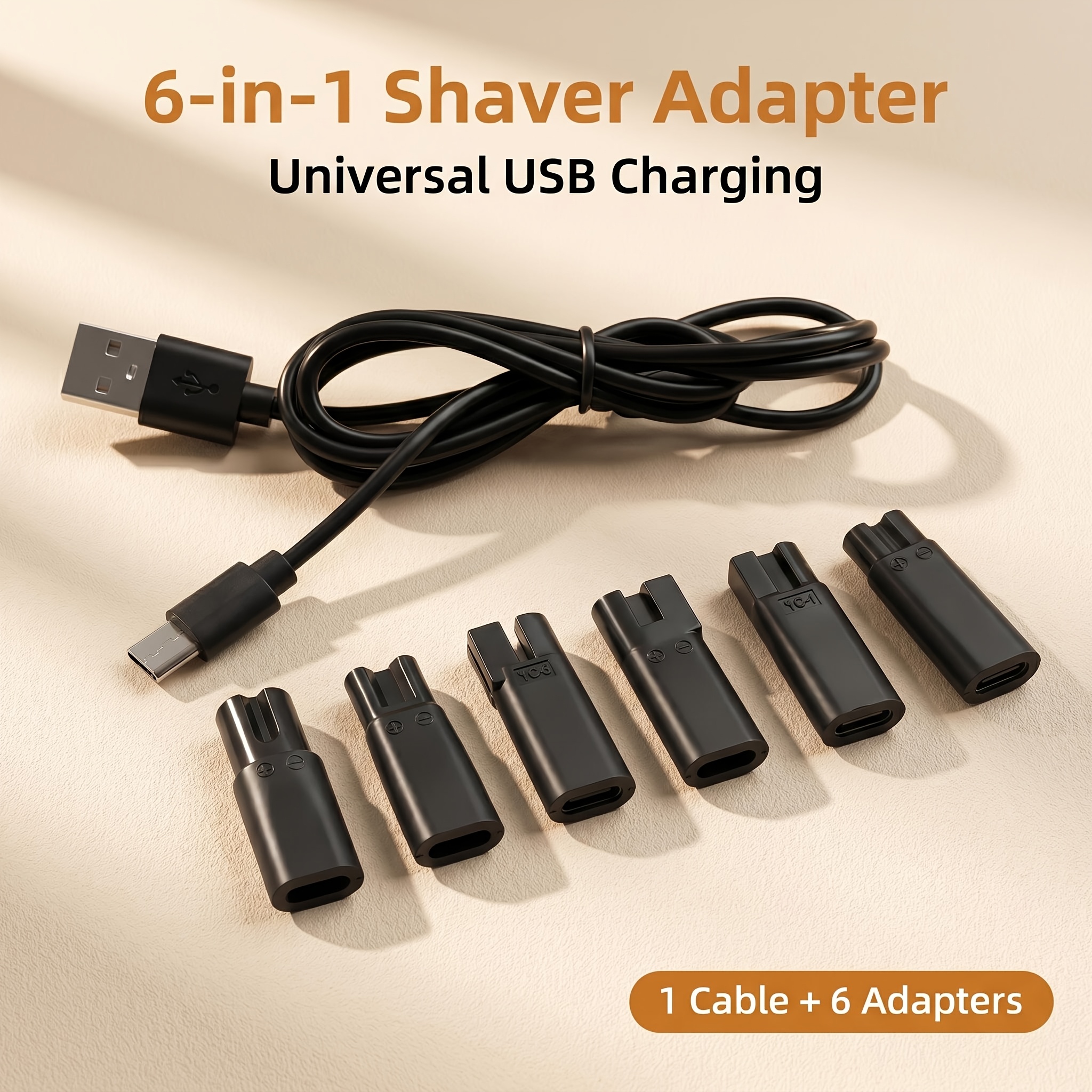 1 Set 6-in-1 Universal Electric Shaver Charging Adapter Set, 5V/1.5A USB Charging Cable with 6 Different Interfaces, Portable Shaver Power Converter Kit for Travel Home Use