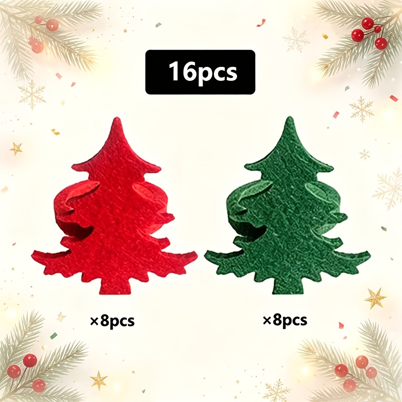 TEMU Ensemble de 16 anneaux à serviette de sapin de Noël, anneaux de serviette de table de Noël faciles à et vert, matériau en feutre, décoration de