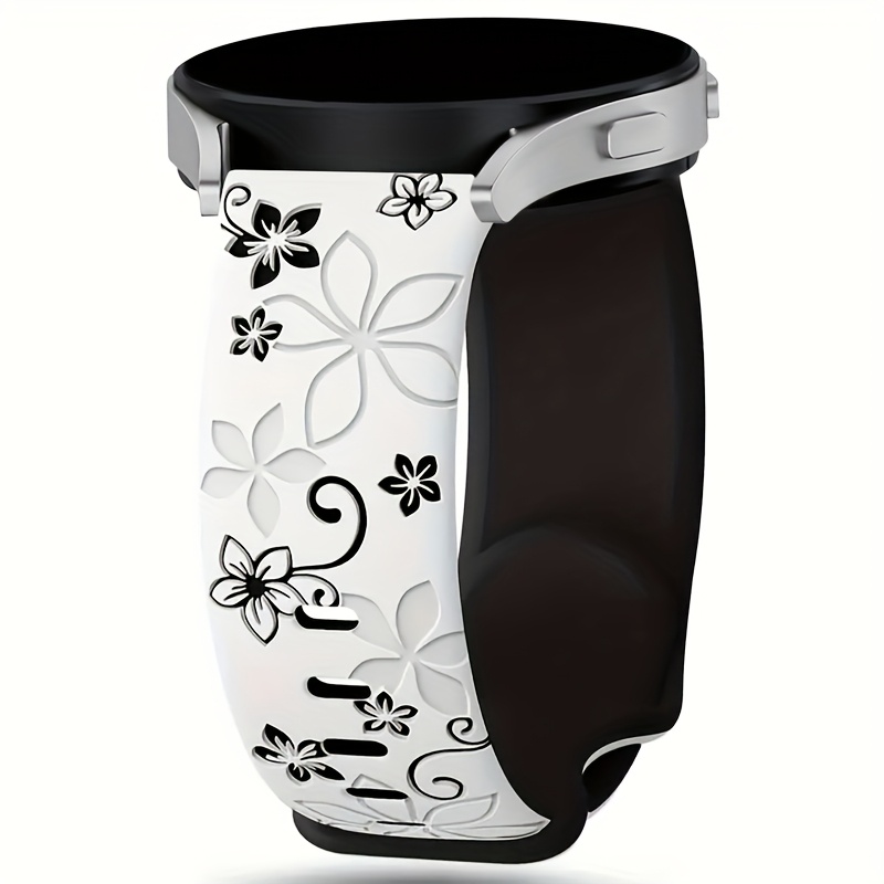 Cute Floral Engraved Two-Tone Flower Design Strap for Galaxy Watch 7 6 5 4 Classic/Pro 44mm 40mm Band Correa Soft Sport Bracelet Compatible with Huawei GT 2e 3 4 Watchband 20mm 22mm, Watch Straps for Smart Watch, Galaxy Watch Ultra Accessories, Watch Strap Charms, Galaxy Watch Ultra Strap, Watch Strap for Women, Fitness Tracker Strap, Smartwatch Accessory, Stylish Watchband, Decorative Strap, Flexible Material, Comfortable Fit, Replacement Band, Adjustable Strap,