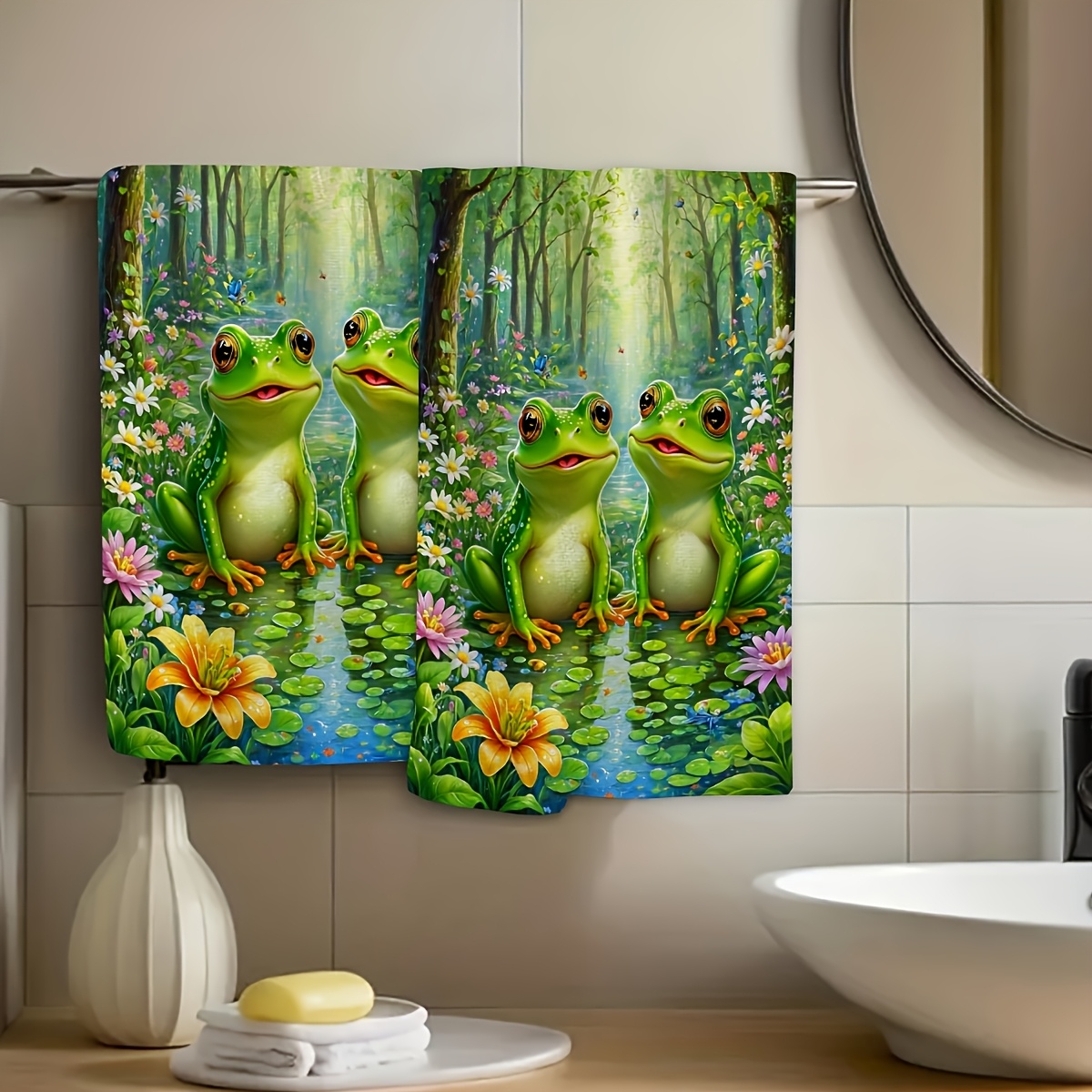 TEMU Cleaning Cloth 2pcs Kitchen Towel, Full-print Frog Pattern Kitchen Towel, Gift For , Super Absorbent Kitchen Dish Cloth, Dish Drying Towel,