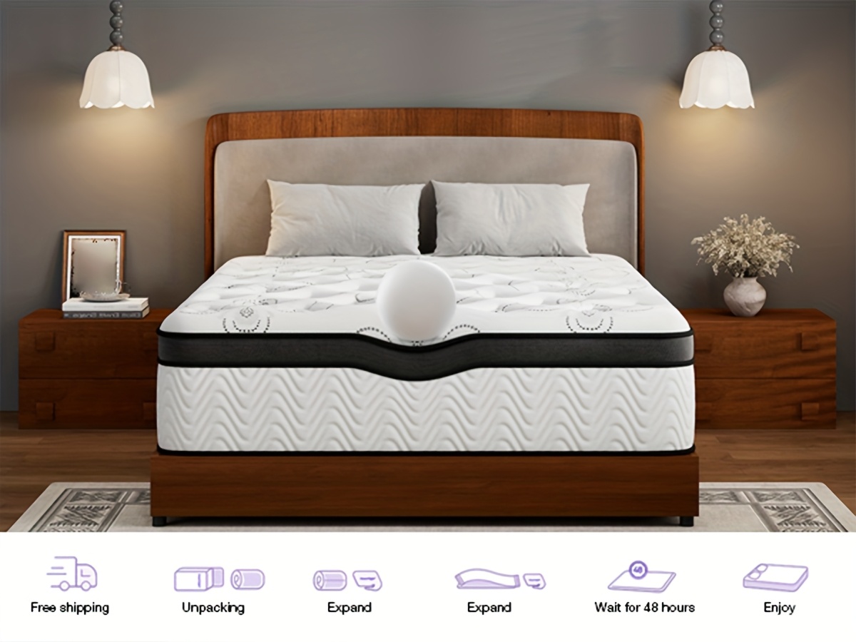 [Hybrid Mattress] 12 Inch Mattress, Memory Foam And Pocketed Coils Hybrid Mattress With Pressure Relief, Motion Isolation, Edge Support, Plush Feel, Mattresses In A Box
