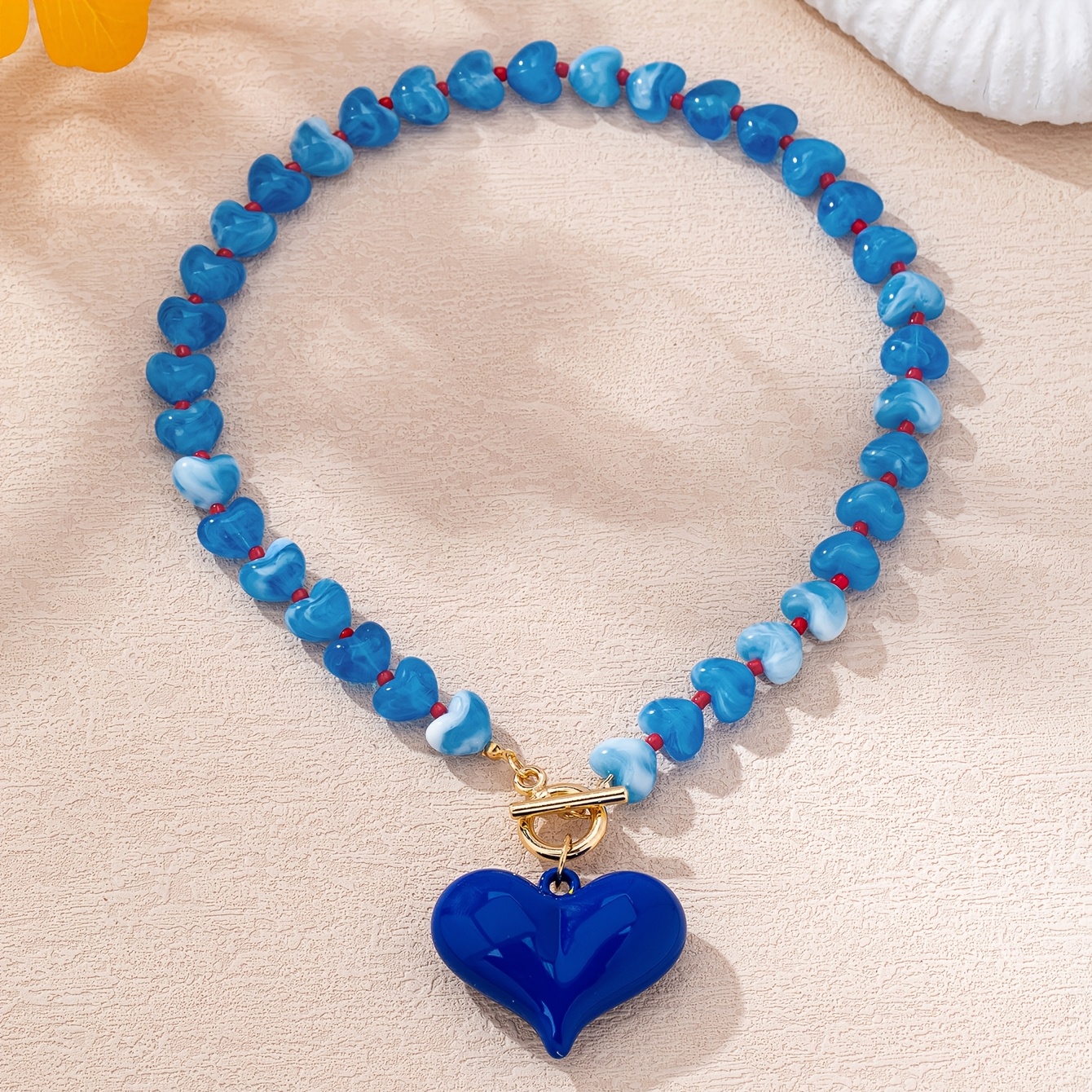 TEMU A Stylish And Elegant Dopamine-colored Beaded Heart Necklace Suitable For Women' Wear, Summer Vacations, And Parties