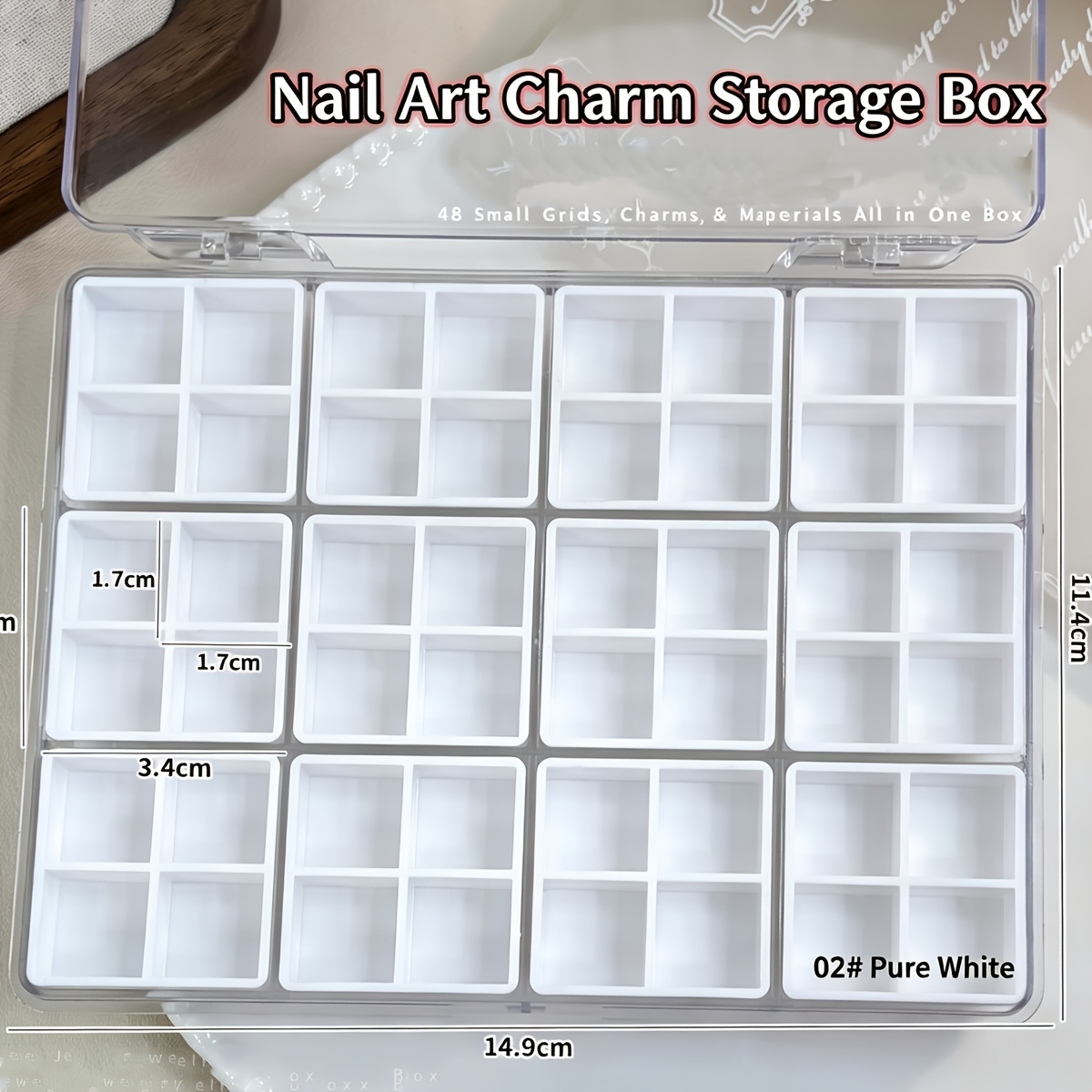 TEMU Boîte de rangement vide en acrylique détachable à 48 compartiments, conteneur organisateur de perles de breloques de strass pour nail art, étui