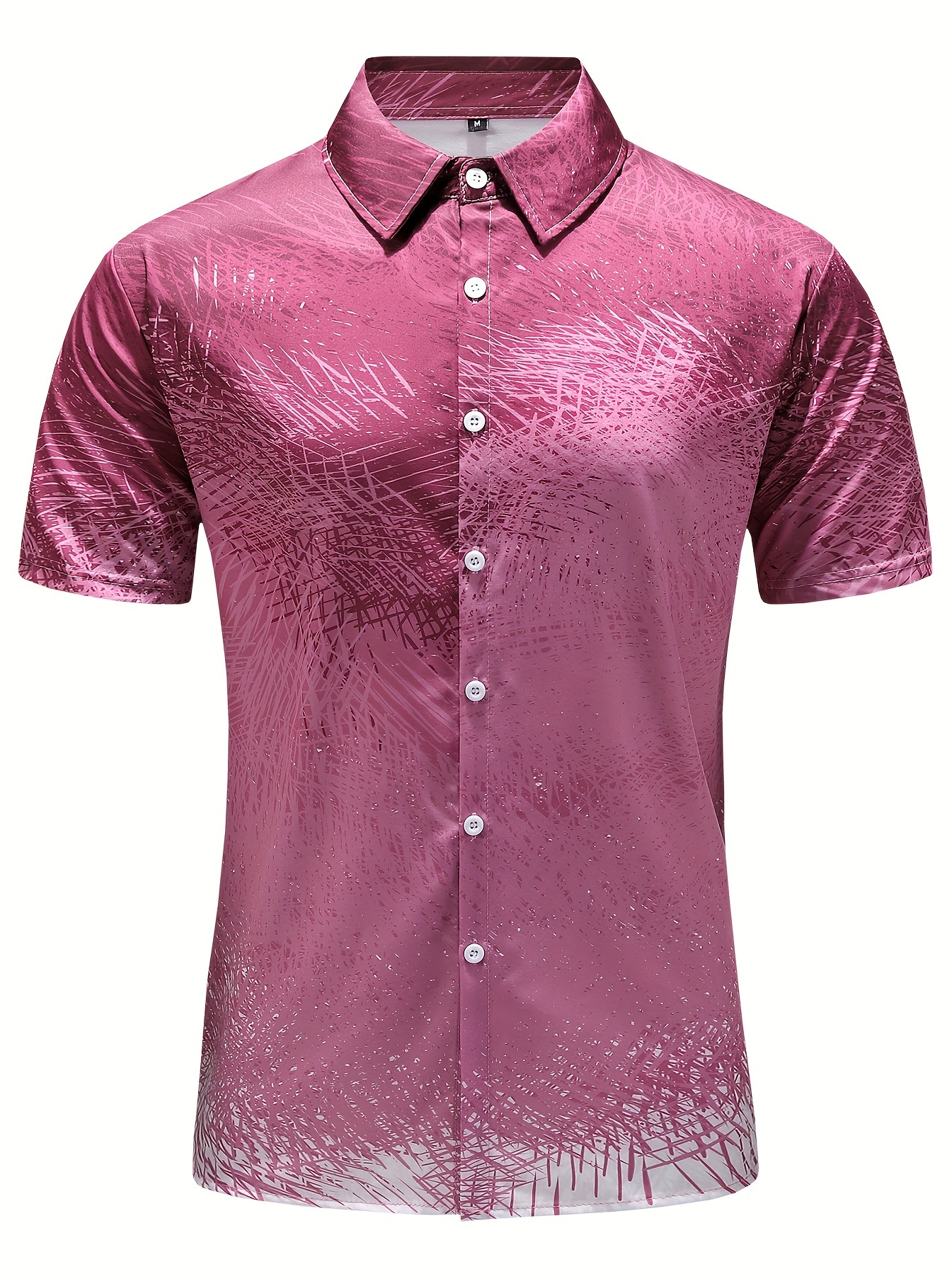 *'s Vibrant Pink to Purple Gradient Short Sleeve Shirt Lightweight  Polyester, Button-Up with Chest Pocket, Ideal for Summer Beach Parties  Casual