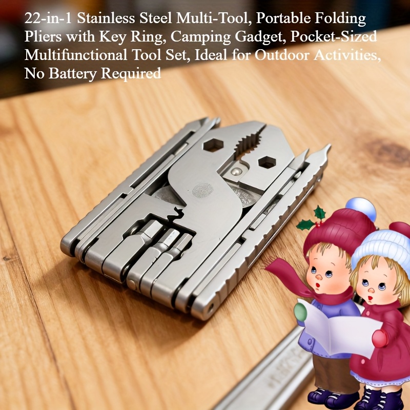 1pc heavy duty 22 in 1 stainless steel multi tool with key ring portable folding pliers screwdriver wrench hammer knife scissors opening tool Product details 0