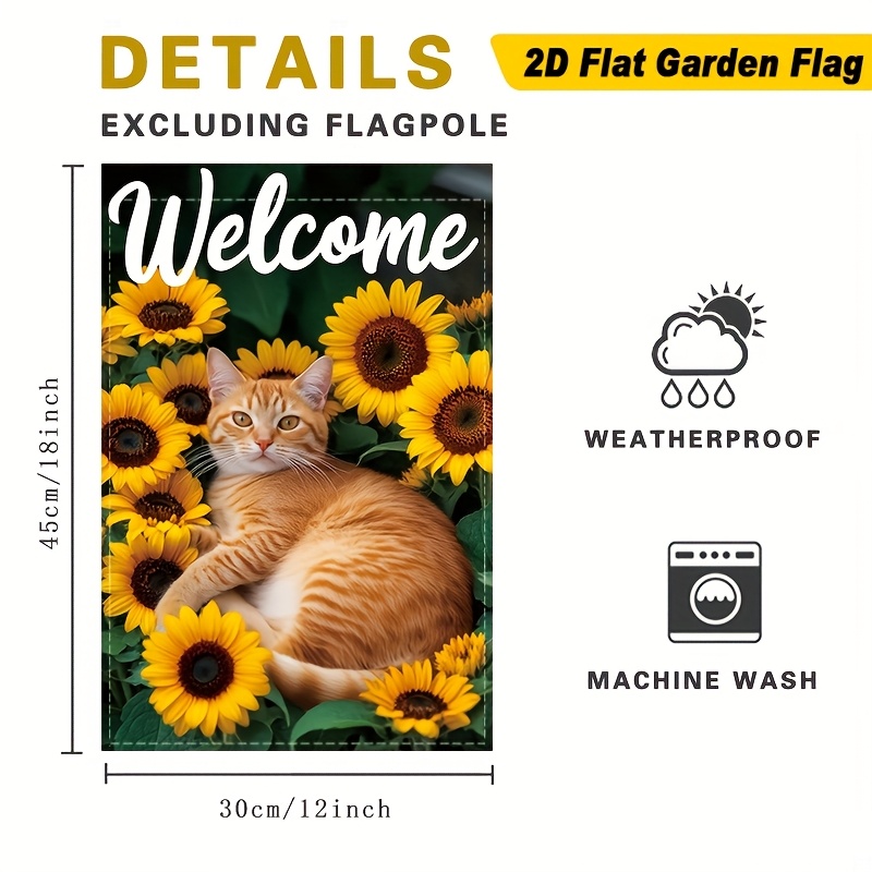 TEMU 2d Flat - 2d Flat - 1pc Welcome Cat Pattern Printed 2d Flat Garden Flag, Durable Polyester Material, No Electricity Needed, Convenient To Use,