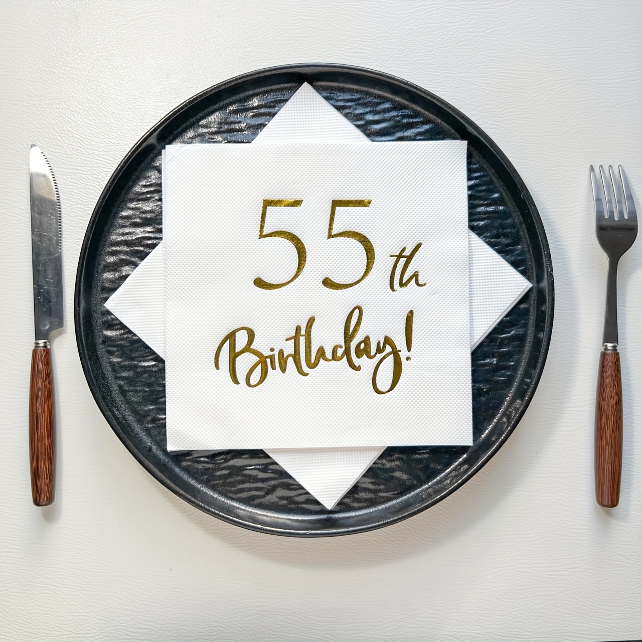 Image of 40pcs Of Gold-embossed White 55th, Wood Double-layer Disposable Napkins (6.5*6.5 Inches), Suitable For Birthday Parties And , Disposable Tableware