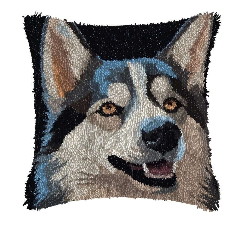 Latch Hook Kit for Adults with Wolf Pattern DIY Throw Pillow Cover