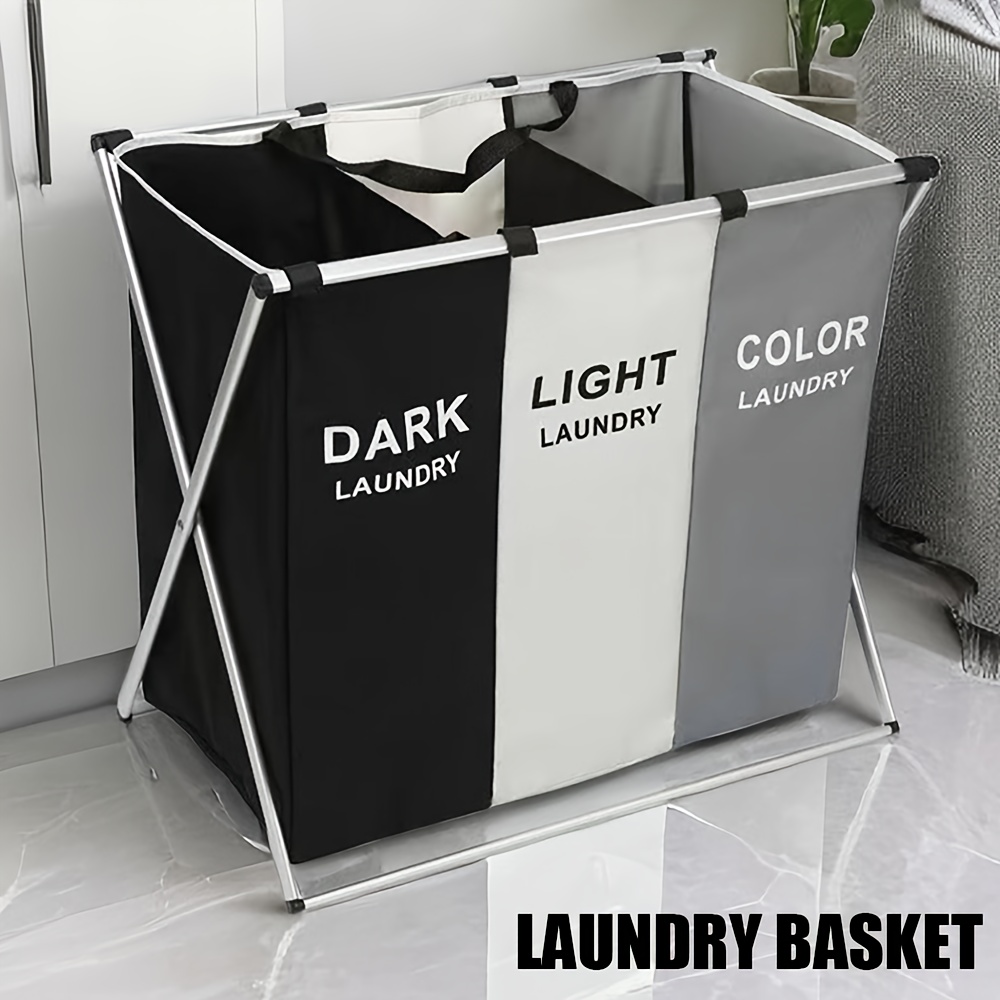 E-shop 3-teiliger, faltbarer Wäschekorb, Dunkel//Farbe Trennung, Oxford-, Aluminiumrahmen, Bodenmontage, Casual-Stil, für Wäscheaufbewahrung zu Hause &