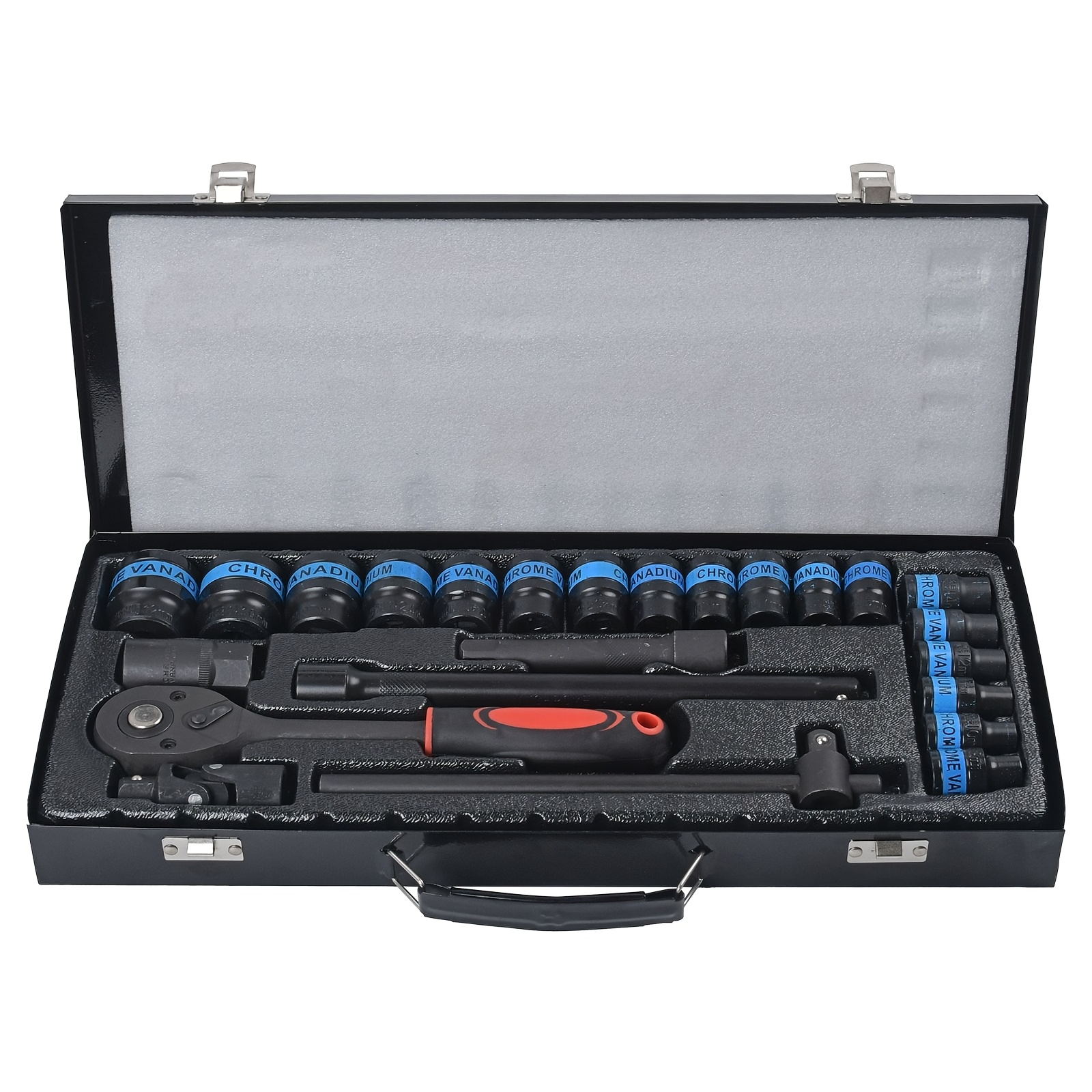 24pcs Socket Ratchet Wrench Set 1/2 Inch Drive Metric