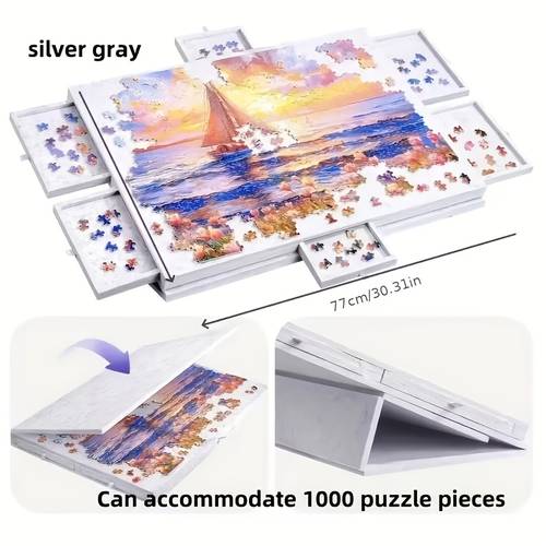 can 1000 2000pcs puzzle table foldable portable anti slip puzzle board with six drawers for puzzle sorting with a stand with support function quick storage of puzzle tools foldable as a pet mat game table