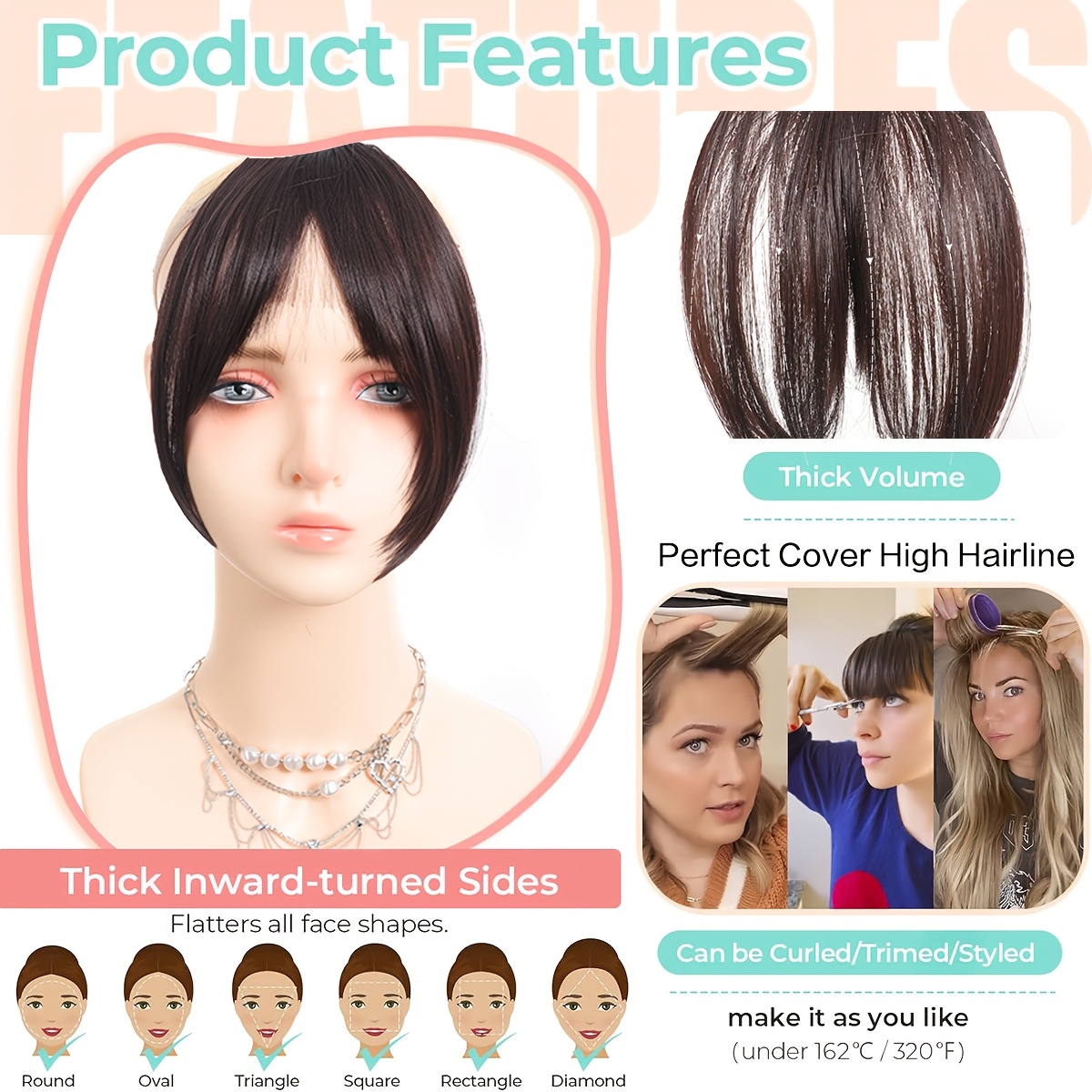 chic look elegant brown blonde clip in bangs wig for women fluffy synthetic hair with   fringe high temperature resistant versatile styling options short hair wig details 5