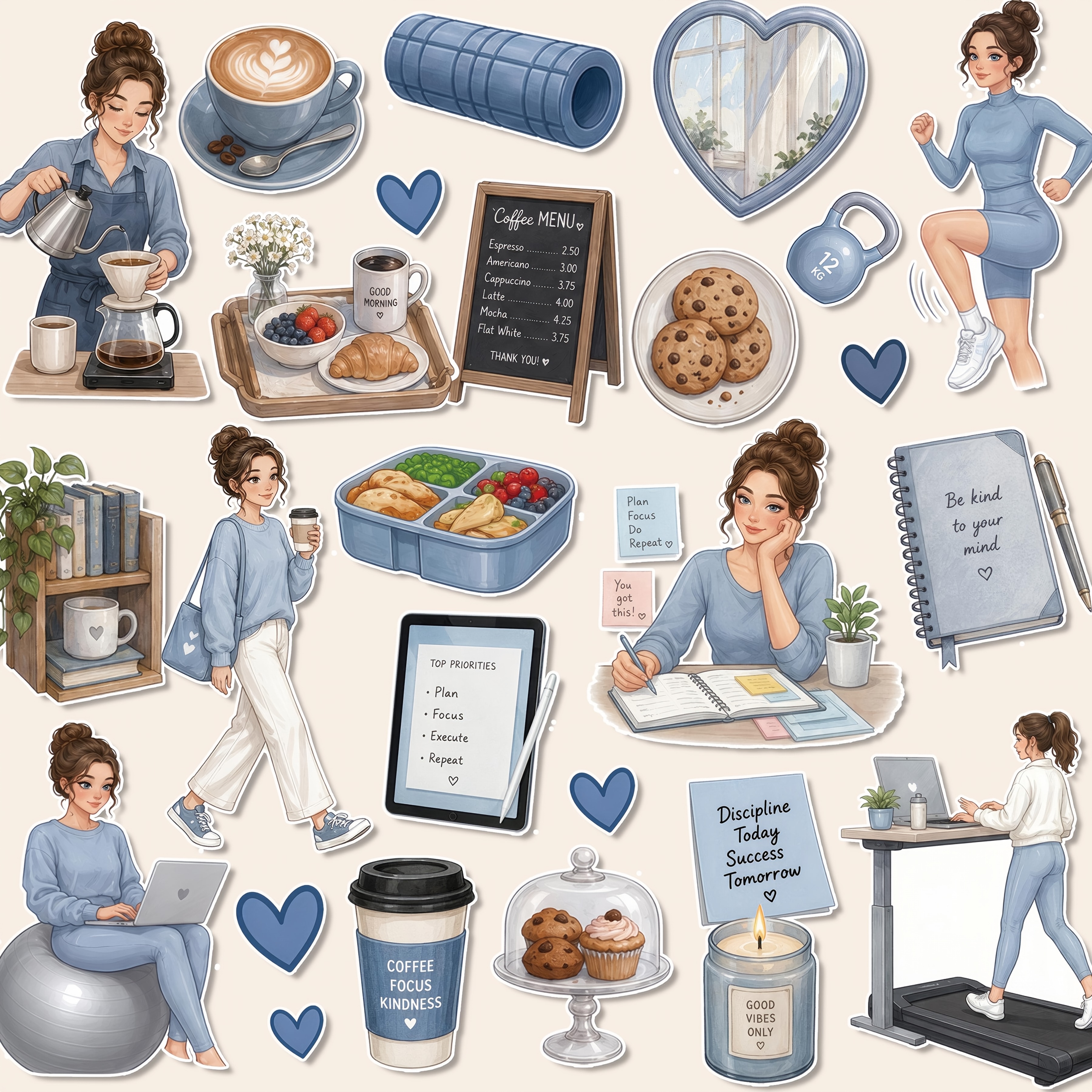 TEMU 1 Set, Blauwe Koffie Sport Thema Stickers, Planner Stickers, Kantoor Stickers, Vriendschap Cadeau Stickers, Verpakking Stickers, Vakantie Feest