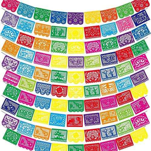 8 pack mexican party banners 60 carnival plastic papel picado banners may 5th festival dia de los muertos decorations decor mexican carnival theme party decorations