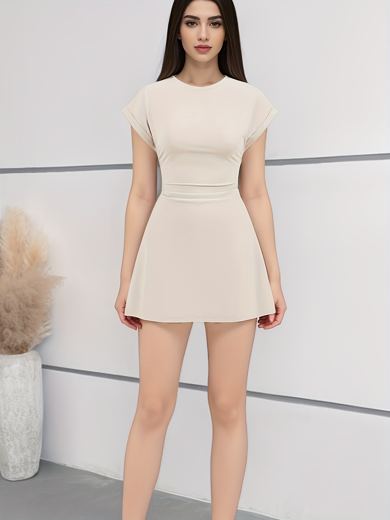 Women'S * Mini Dress with Short Sleeves and Crew Neck - Casual * and Flare  Design for Spring/Summer * Vacation Attire, V