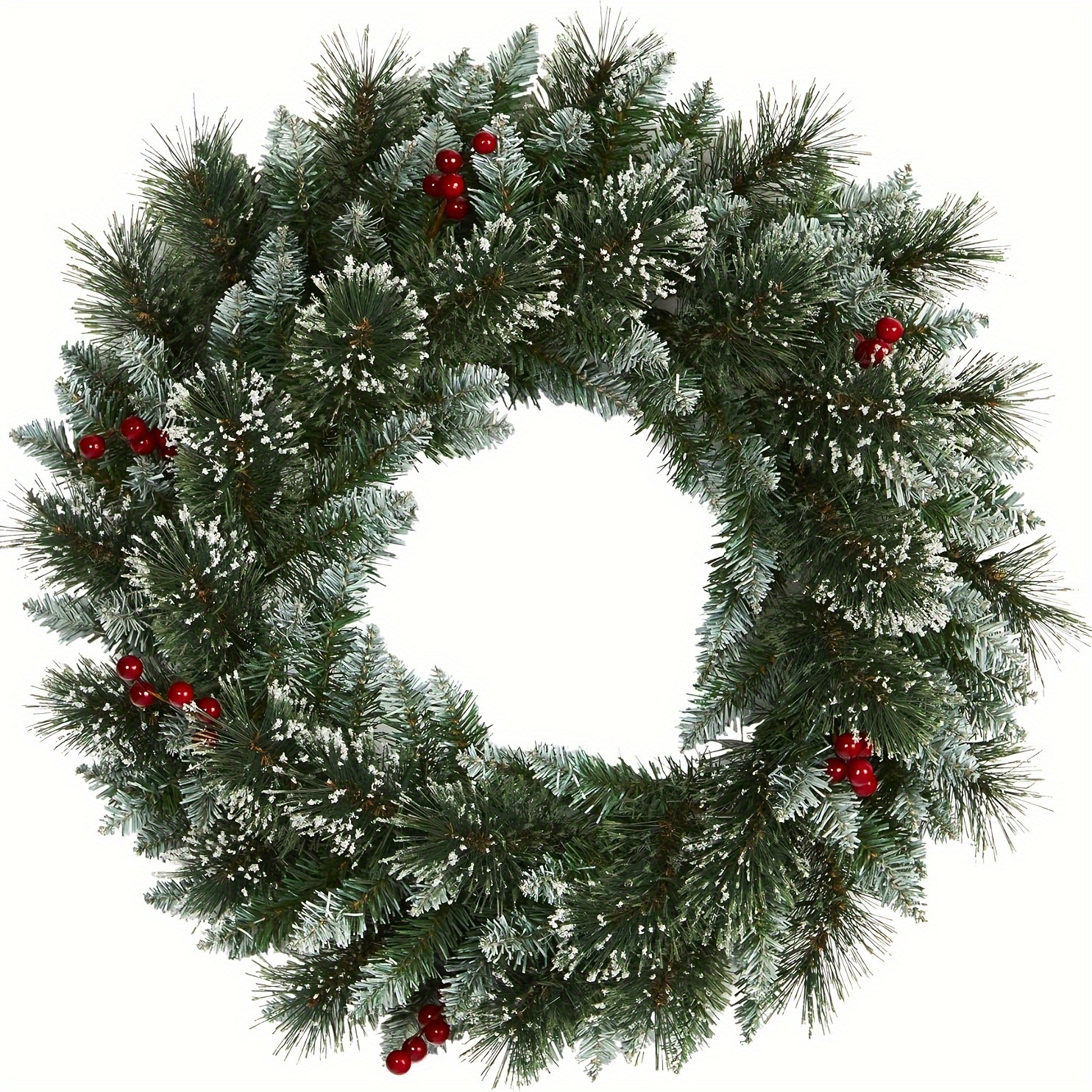 Image of 24-inch Classic Christmas Wreath With Snowflakes & Red Berries - Perfect For Indoor/outdoor Farmhouse Decor, Wall & Window Holiday Accents,halloween
