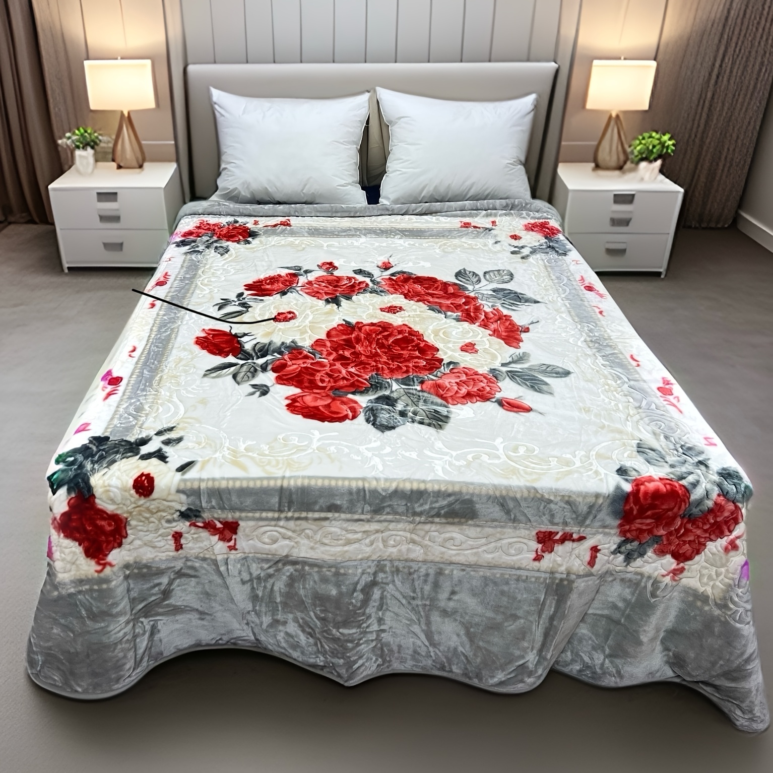   queen size floral embossed   blanket super soft plush   bedspread 83x94 inch red white flower print with   back machine washable no fade shrink 5lbs blanket for bed home decor     bedding decorative cover stylish bedrooms details 6