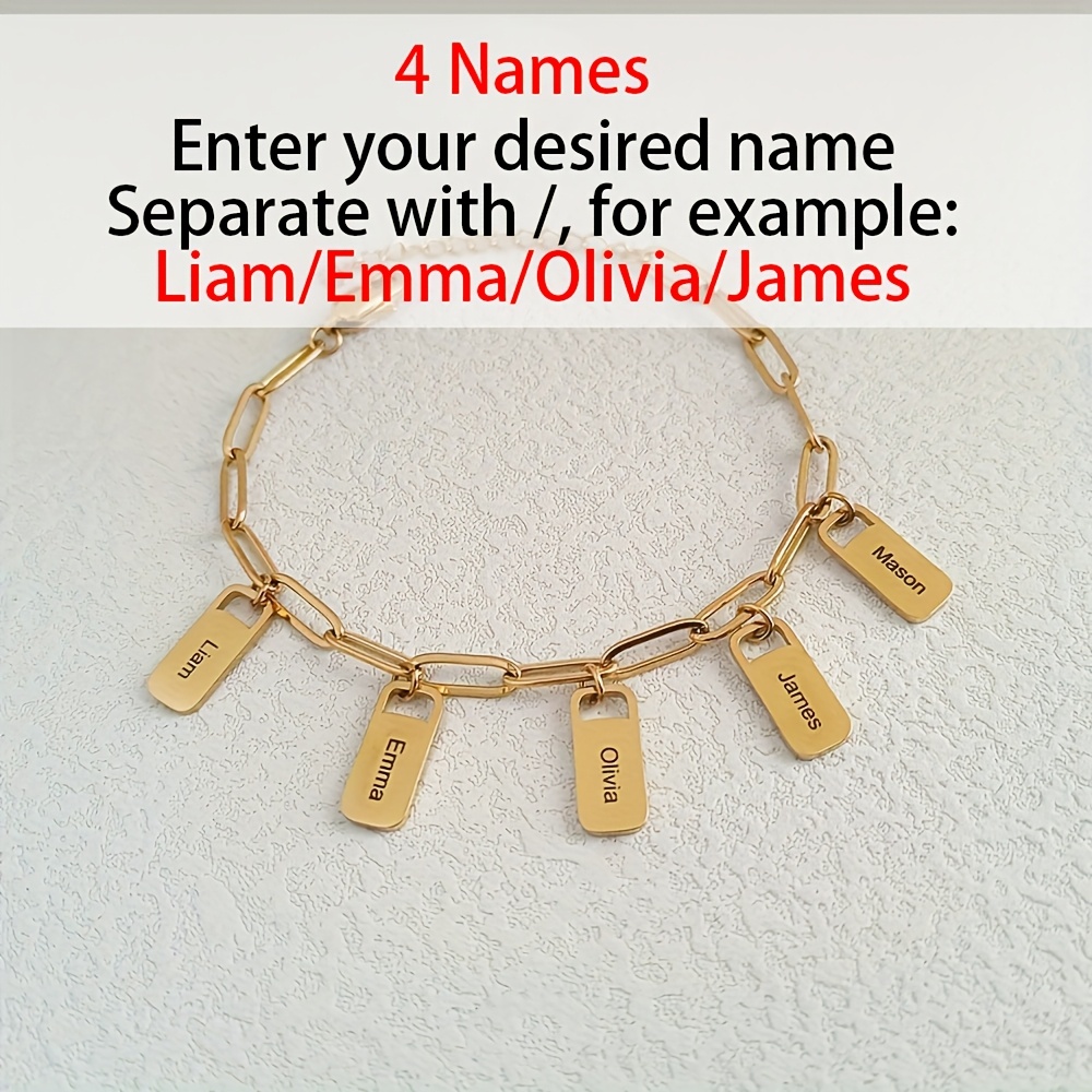 TEMU Customized Personalized Square Tag Fashion Bracelet, 18k Plated Stainless Steel Engraved With English Letters, Adjustable Paper Clip Bracelet,