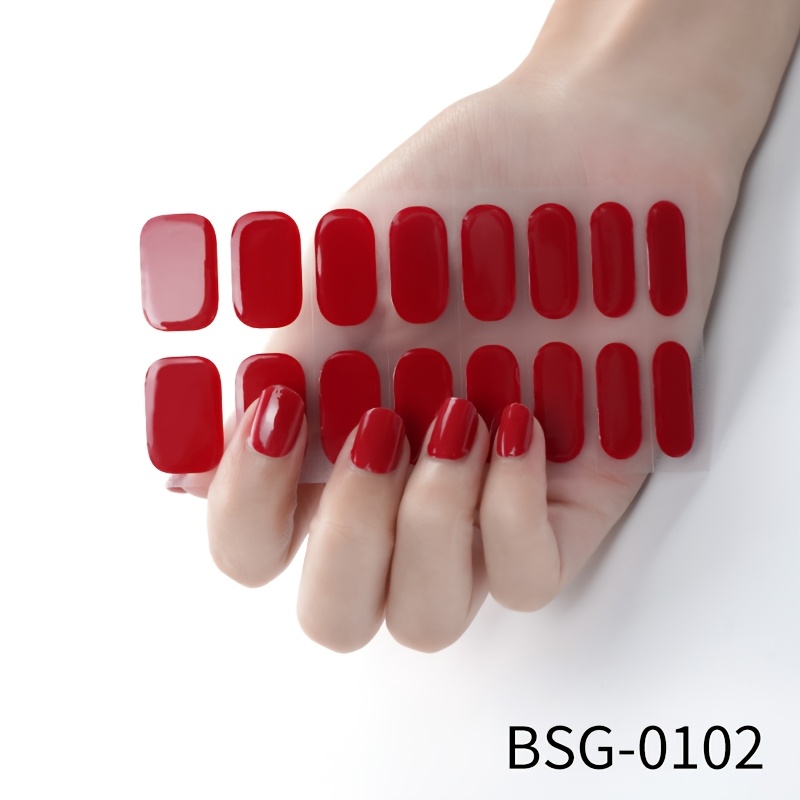 

Red Semi-cured Gel Nail Wraps - 16 Tips, Self-adhesive Full Cover Strips With Nail File, , Uv Lamp Needed, Women & Girls