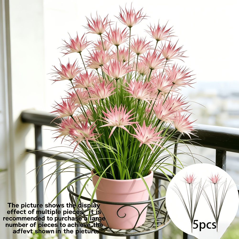 Image of 5pcs Outdoor Artificial Faux Flowers, Artificial Orchid Reeds Grass, Outdoor Garden Decor - Realistic Faux Bouquet With Green Leaves And Purple Leaves; Suitable For Home, Office, Balcony, Terrace