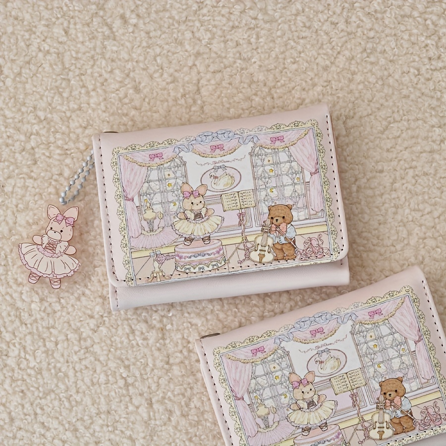 

Cute Cartoon Design 3-fold Wallet With Anti-magnetic Features, Multiple Card Slots, Zipper Closure