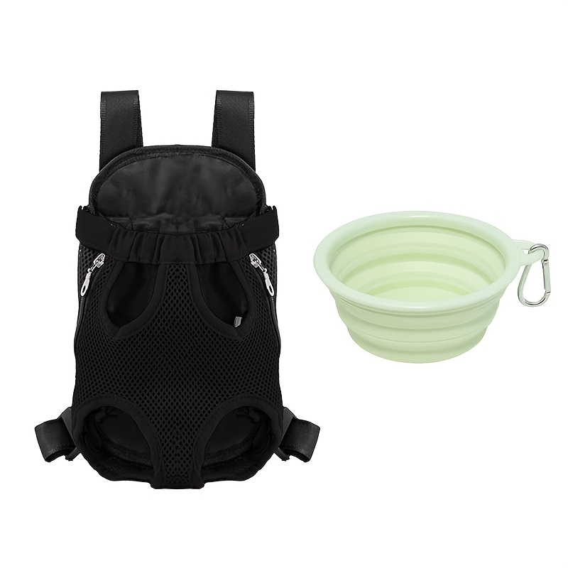 TEMU Mochila transportadora para perro TRAVELING PET de 3 piezas con cuenco plegable y mosquetón - Mochila de transporte frontal ajustable adecuada