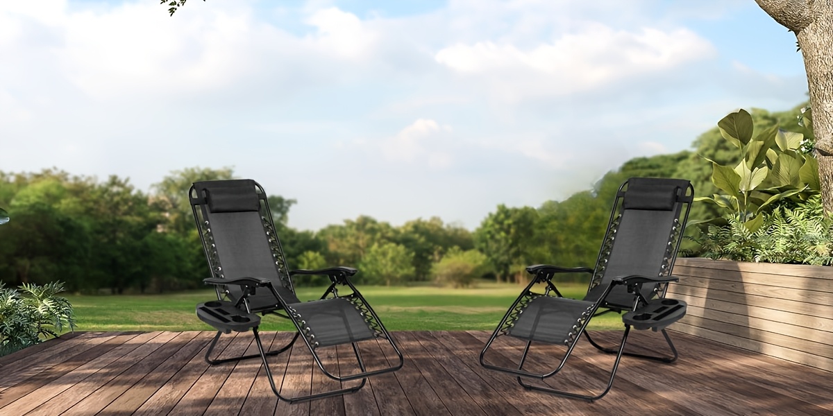 Pair of Outdoor Adjustable Lounge Chairs, Zero Gravity Recliners, Ideal for Camping And Beach Relaxation, Featuring a Cup Holder