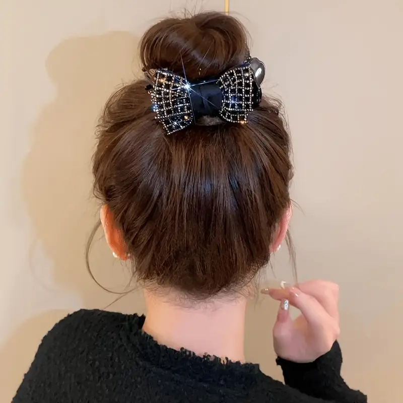 elegant black bow hair claw clip for women sparkling design acrylic ponytail holder cute valentines day everyday accessor Product details 1
