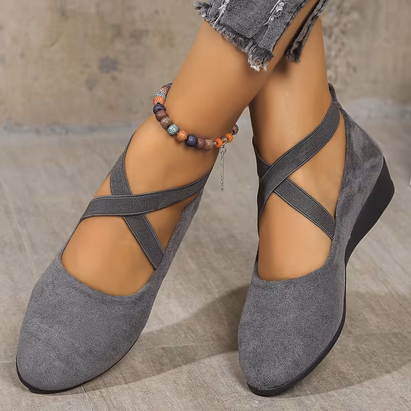 chaussures élégantes pour femme, chaussures habillées pour dame, chaussures plates basses décontractées à enfiler avec lanières croisées et petit talon compensé pour printemps/automne, chaussures pour femme Détails du produit 4