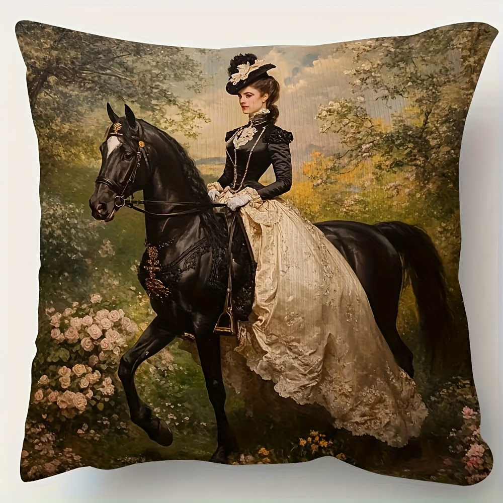 TEMU 1pc 18.0 X 18.0 Inch Single-sided Printed Pillowcase - Empress Elisabeth Of Austria On Pattern, Spring , Soft Polyester Fabric, No Embroidery,