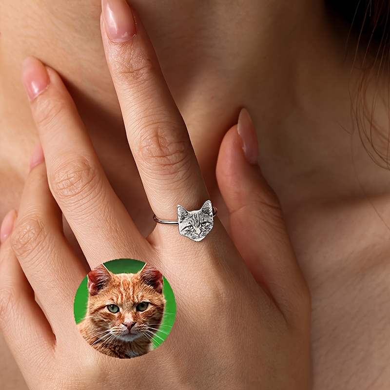 Custom Photo Engraved Pet Portrait Ring, Personalized Gift