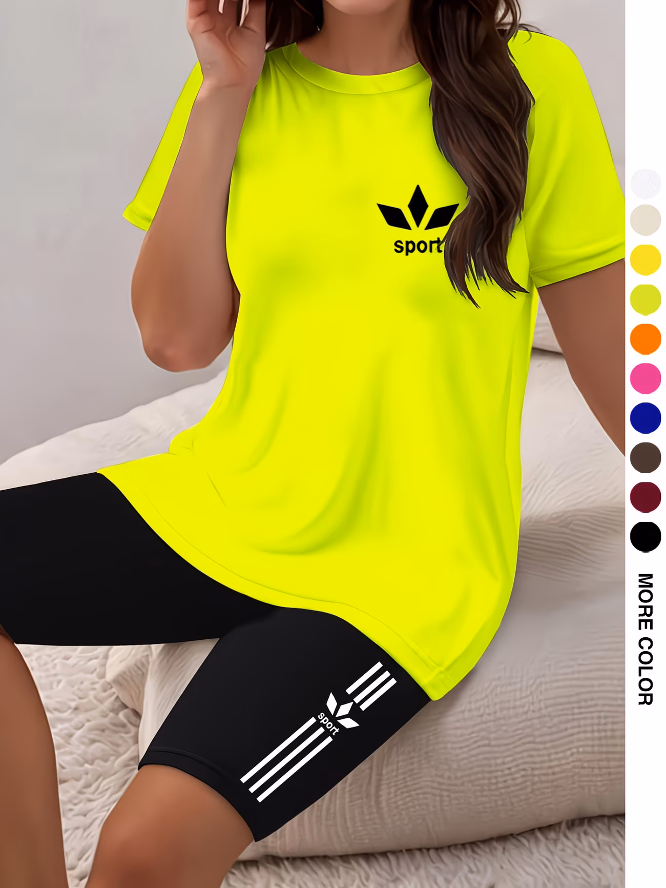 ensemble pièces pour femmes, haut à manches courtes et col rond avec imprimé et short moulant imprimé, parfait pour les s, et lextérieur. 0