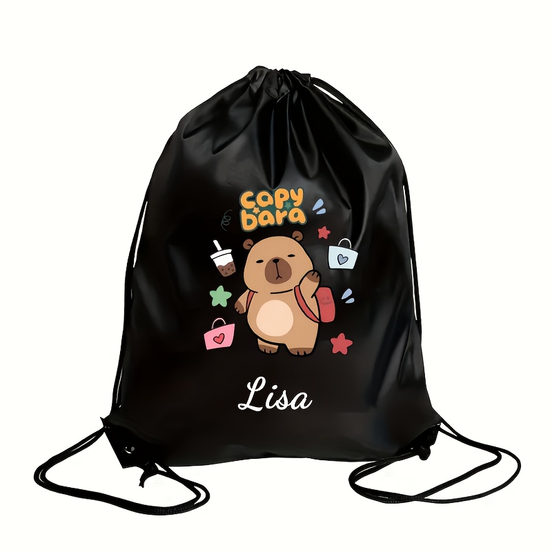 TEMU Personalized Gym Bag With Custom Name/number - Cute Capybara Print Sports Backpack, Lightweight Drawstring Bag For Women/men, Adjustable Strap -