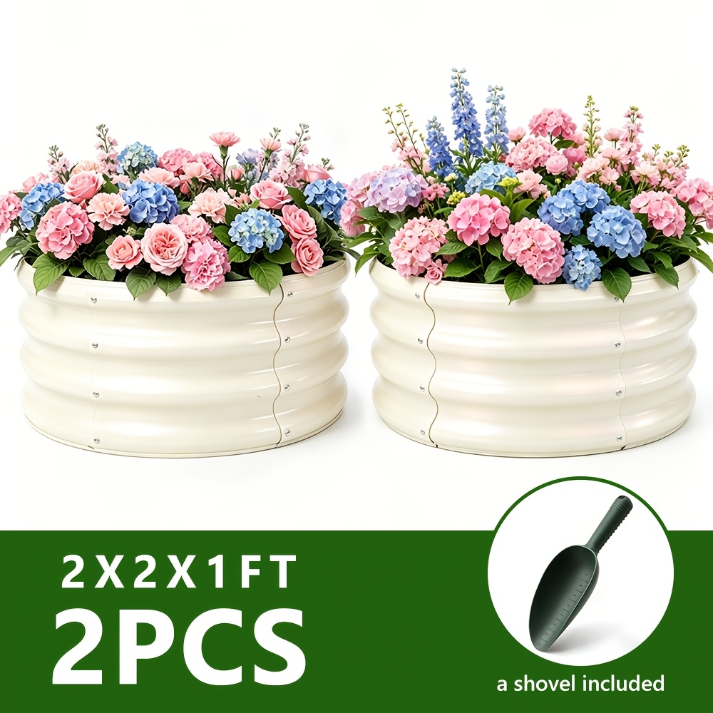 TEMU 2pcs 2x2x1ft Round Galvanized Raised Garden Bed, Lightweight Metal Planter Boxes Outdoor - Easy Assembly, Rust Resistant, , Galvanized Iron