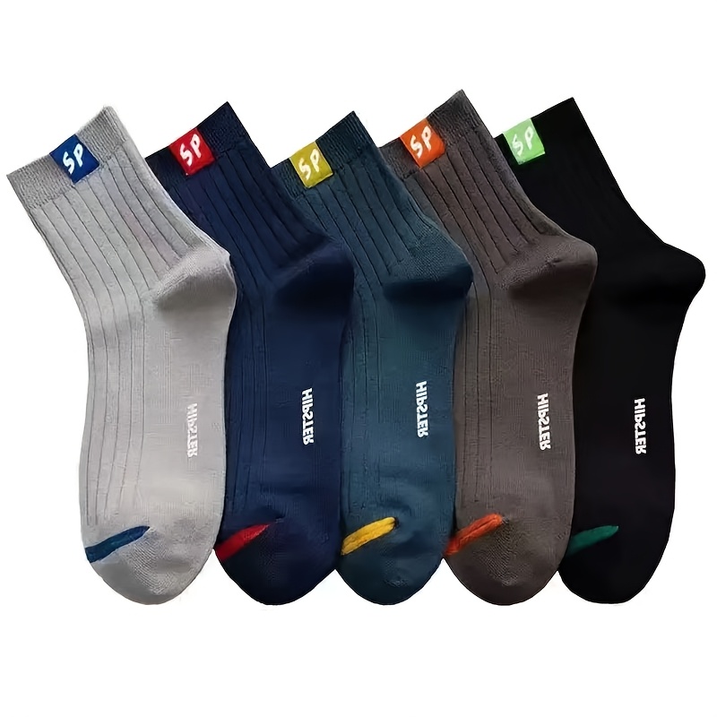 E-shop 5 Paar Unisex Freizeit Atmungsaktive Mid-Calf Socken mit Englischen Buchstaben