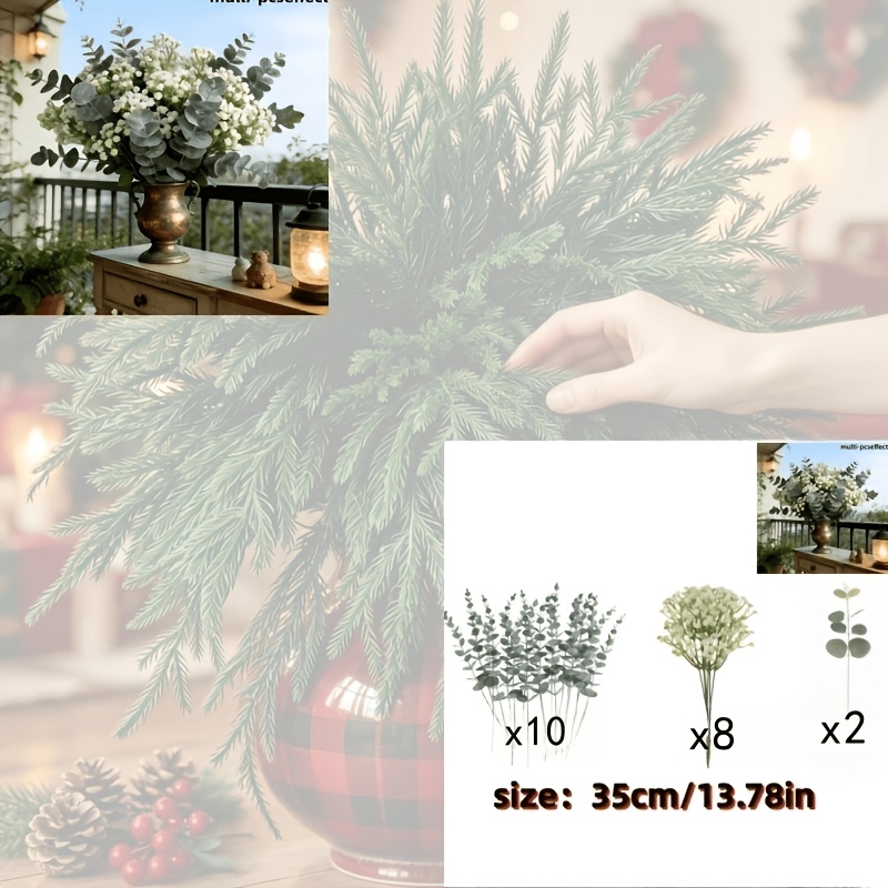 TEMU 20pcs - Beautiful Artificial Eucalyptus, 's Breath And Eucalyptus Leaves Combination, Lifelike And Evergreen . Table Decoration, Wedding Decor