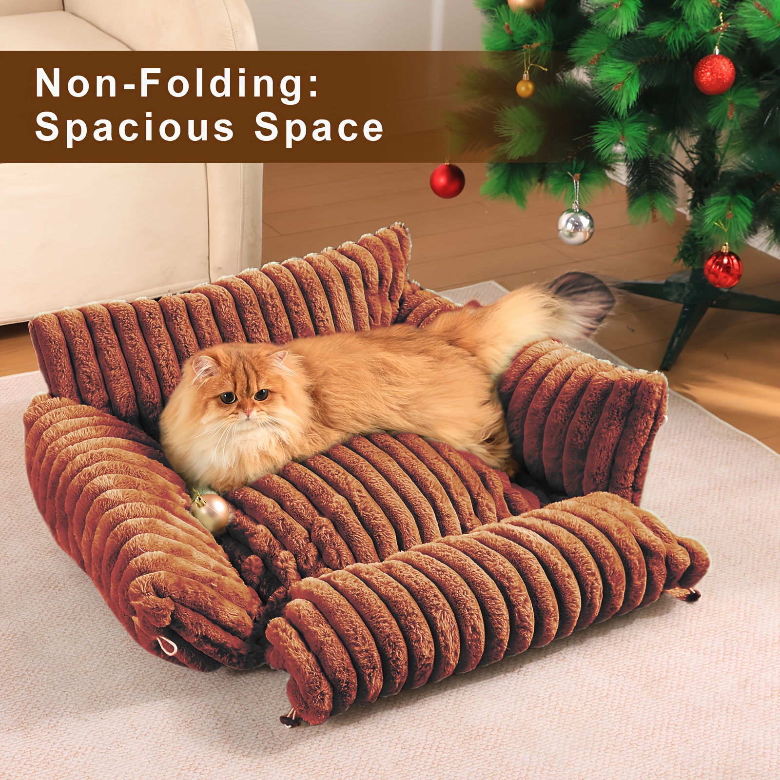 kylinsure fluffy cat sofa bed detachable washable pet bed with striped design beige pink gray green brown soft cushioned lounge chair for cats puppies durable indoor outdoor use cat furniture bed   furniture plush pet furniture   pet furniture pet lovers Product details 0