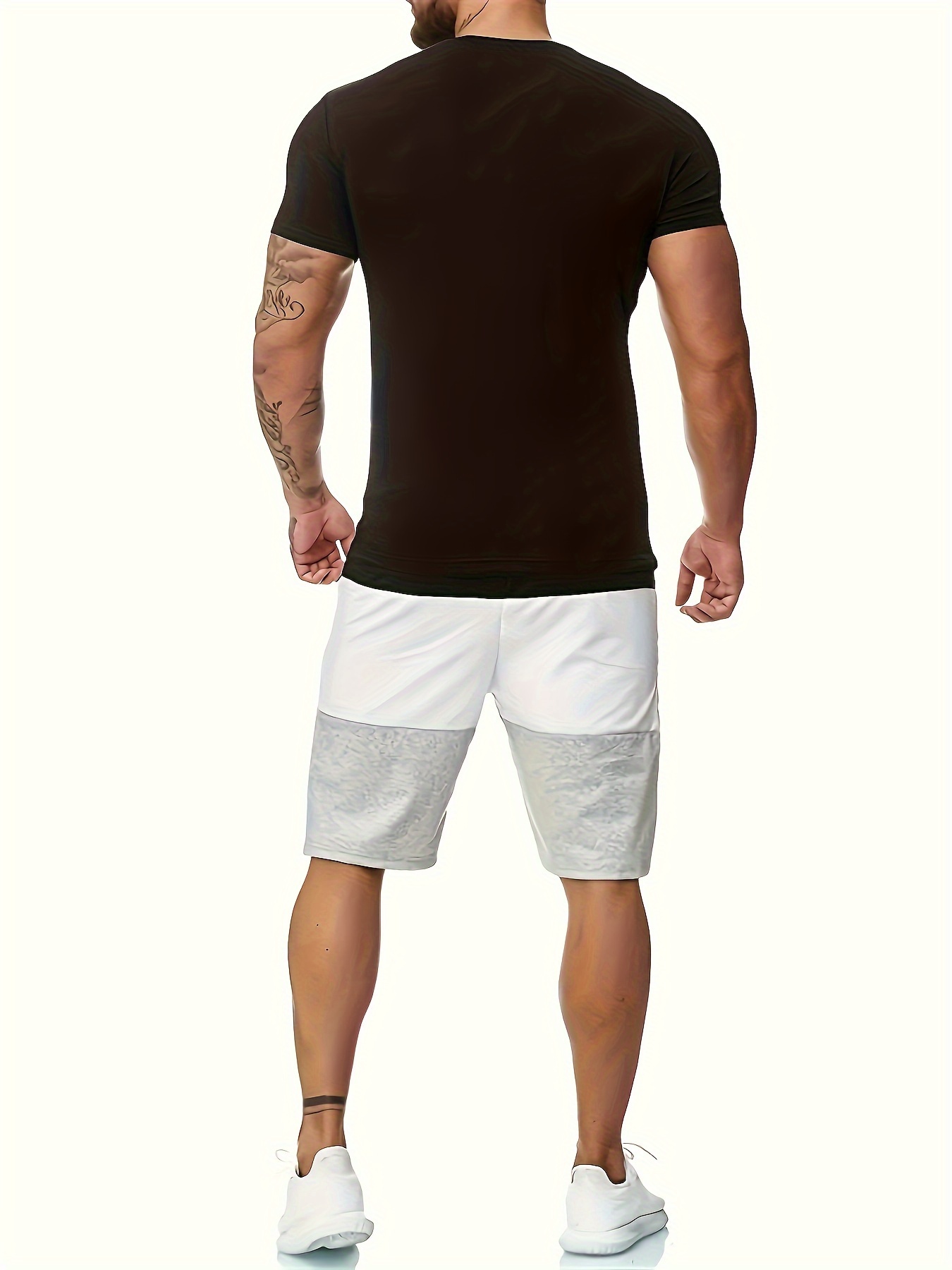 mens 2 piece set athletic round neck short sleeve top and shorts with color block design comfortable casual sportswear outfit details 11