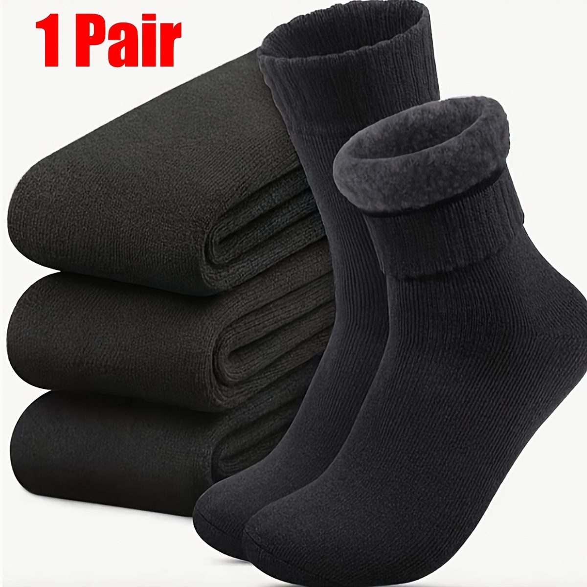 TEMU A Pair Of Men's Winter Thermal Socks - Thickened Fleece Blend Outdoor Hiking Socks, Soft And Durable, Reinforced At The Toes And Heels, Suitable For Cold Weather And Outdoor Activities,