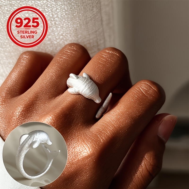 925 Silver Adjustable Opening Dolphin Geometric Band Ring