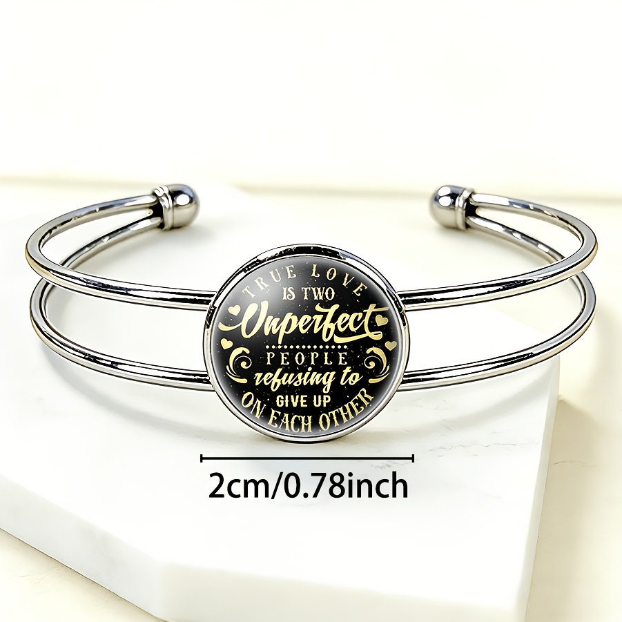 Adjustable Open Bangle with True Love Quote