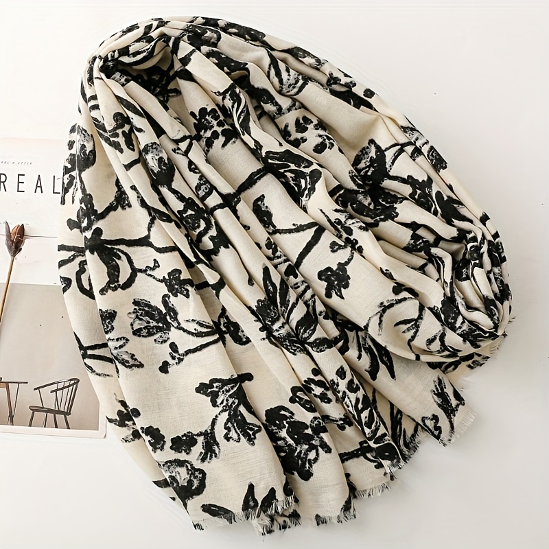Women'S Vintage Ethnic Style Scarf Featuring Plant Floral Designs And Branches, Thick Shawl