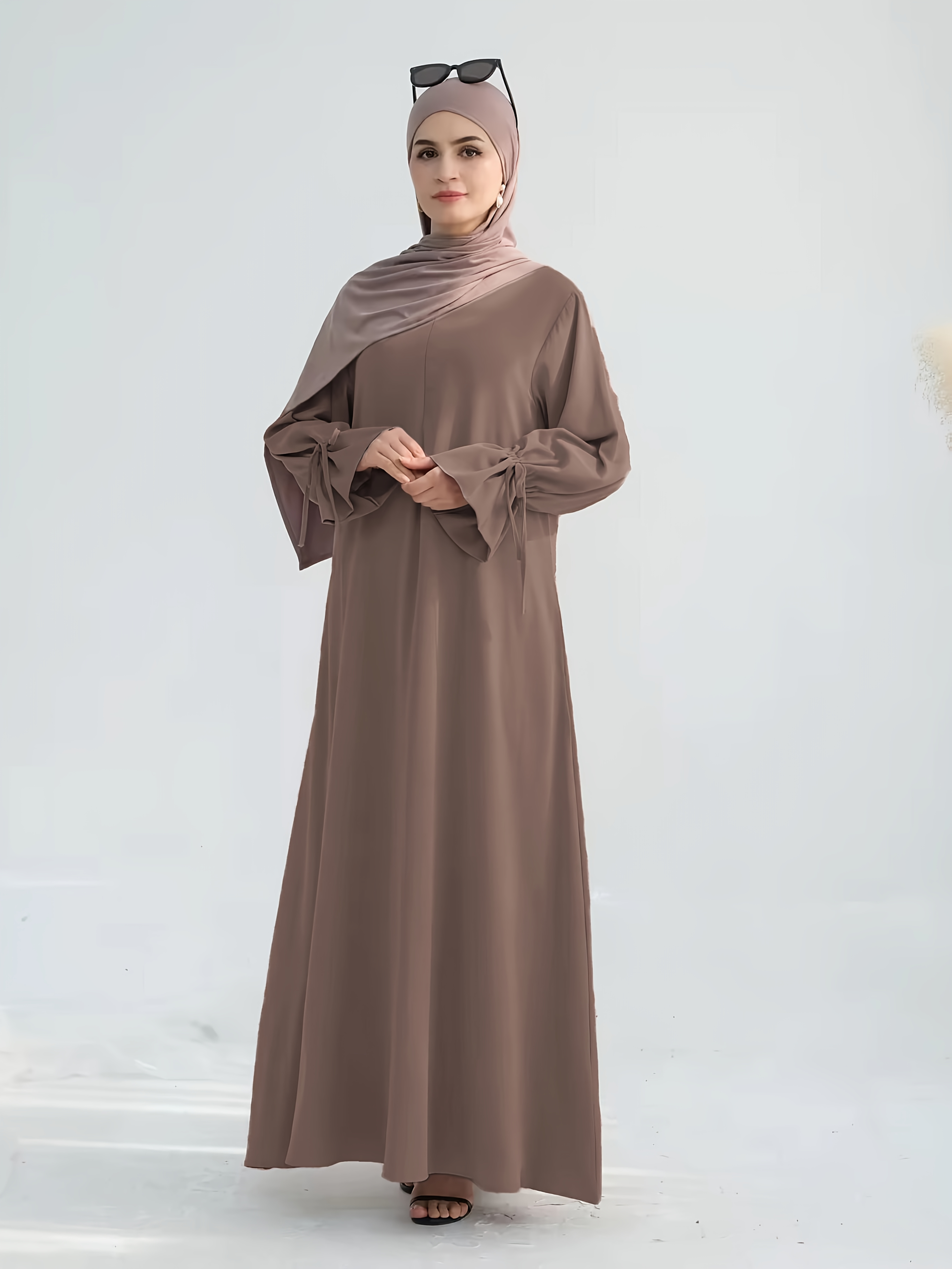 sachin and babi light blue dress 1 set hijab dress solid color fabric elegant main image 0